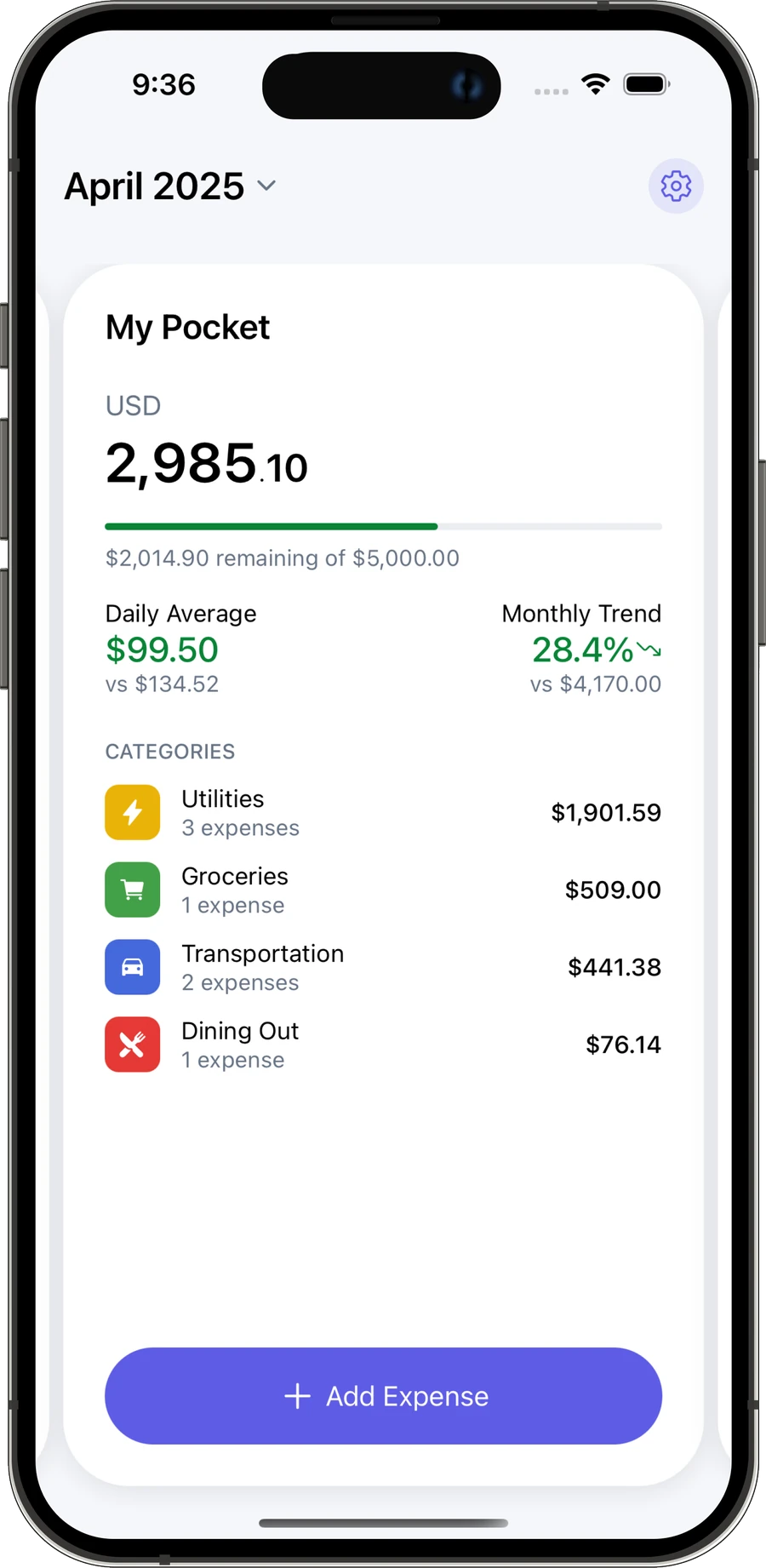 Budget Ally Pocket overview in light mode